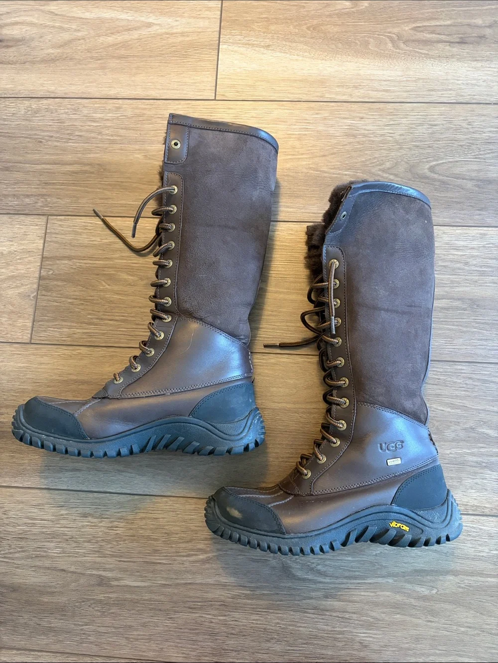 UGG Women's Tall Lace-Up Winter Boot in Dark Brown - Size 8.5
